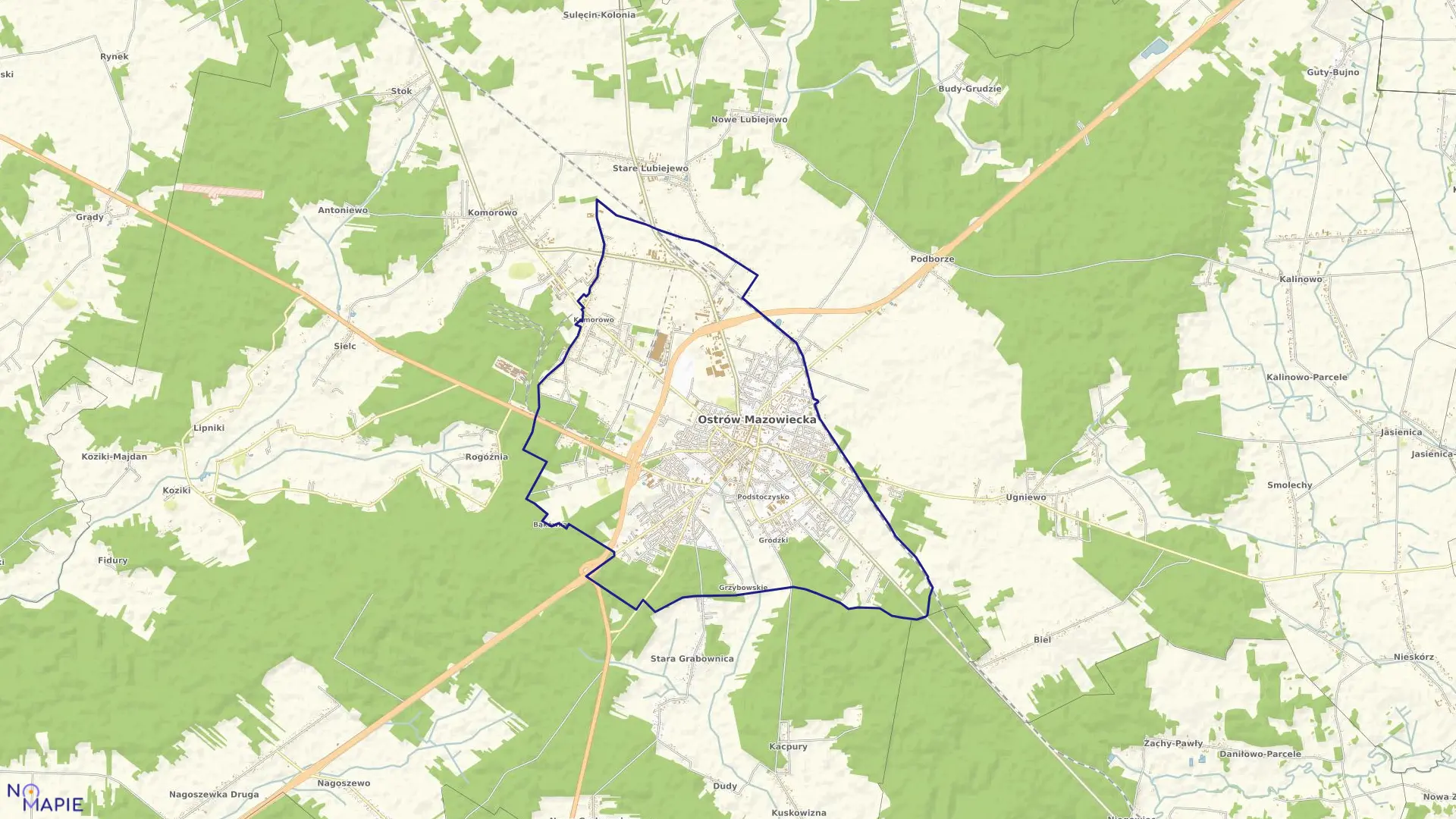 Mapa obrębu Ostrów Mazowiecka w mieście Ostrów Mazowiecka